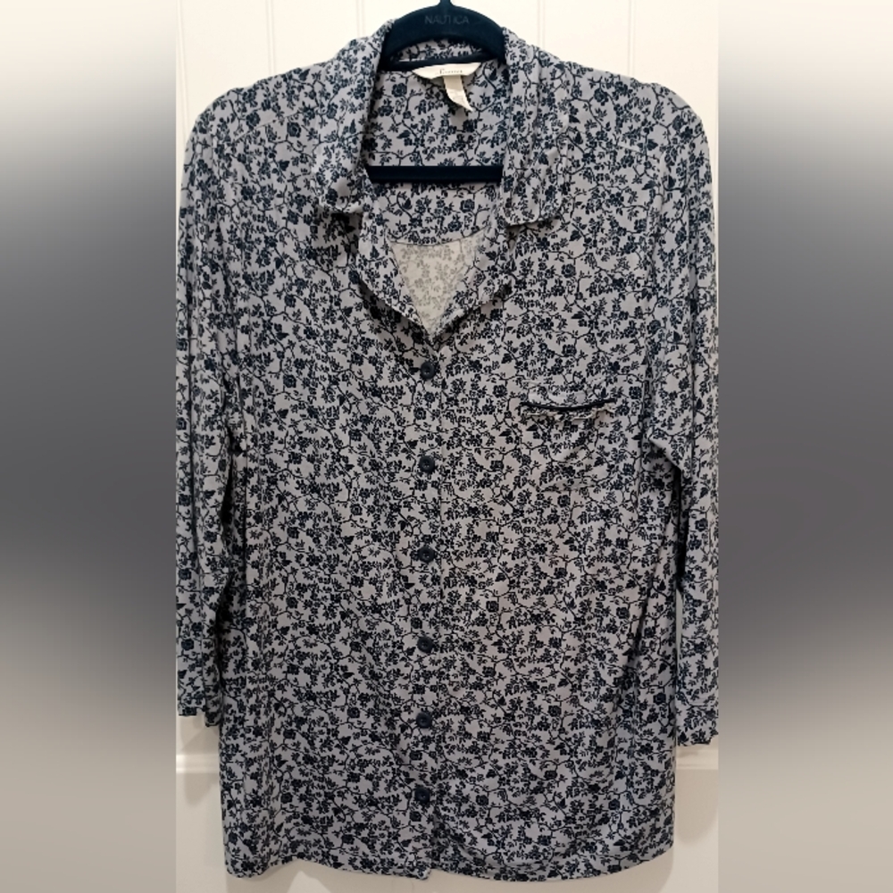 Soma Floral Gray/Navy Women's Pajama Set Sz Lg #0374 - Picture 2 of 8